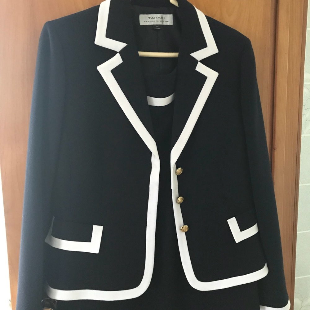 Tahari Navy & White Trim Suit